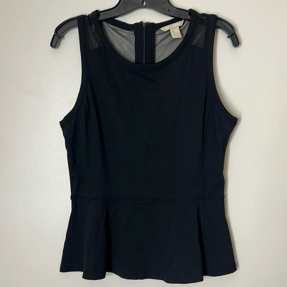 BANANA REPUBLIC 6 BLACK MESH & COTTON BLEND STRETCH ZIP BACK SLEEVELESS TOP EUC